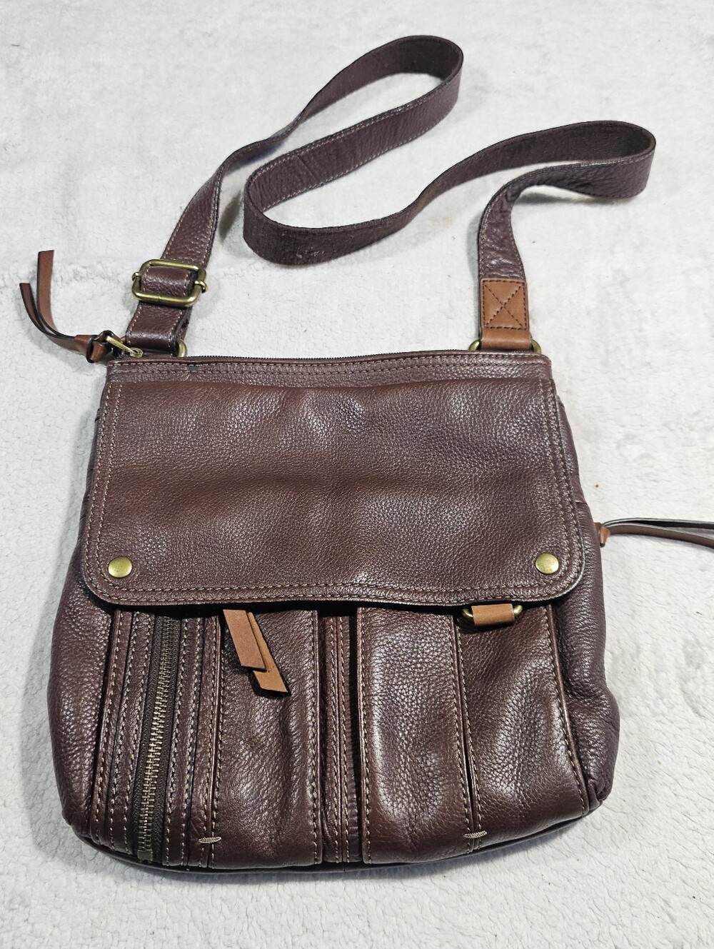 FOSSIL MORGAN TRAVELER Brown Leather Crossbody Purse Bag